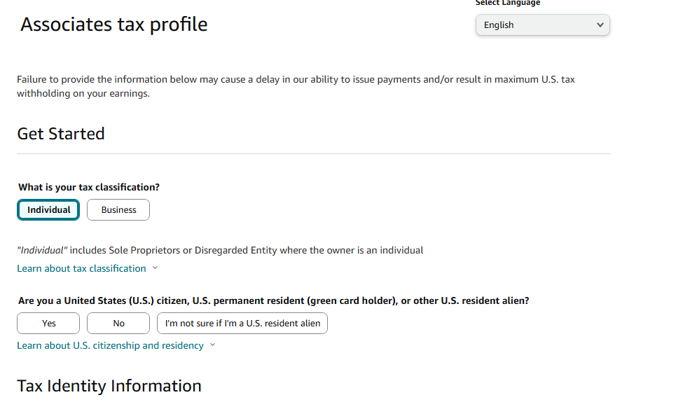 How to Set up Tax information on Amazon Associates