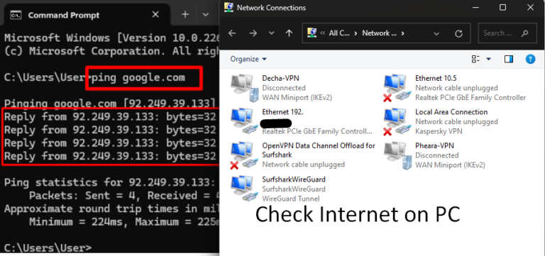 How to check the internet connection in my desktop Windows 11