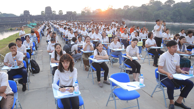 The Contestants Khmer language dictation competition in front of Angkor Wat