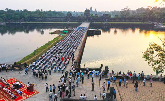 The Contestants Khmer language dictation competition in front of Angkor Wat