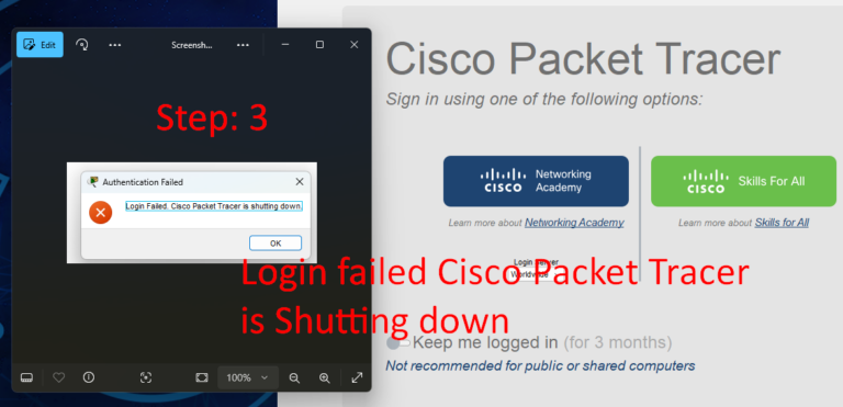 Login failed Cisco Packet Tracer is Shutting down