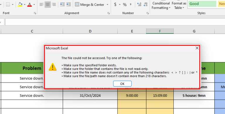 How to fix Microsoft Excel Error The file could not be accessed